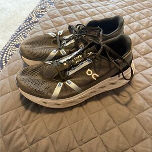 On Running Charcoal and White Athletic Shoes